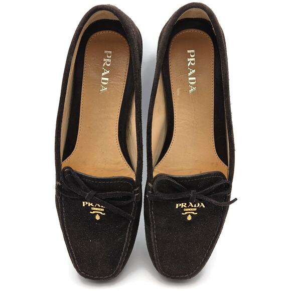 Prada Women’s Loafers Ebano Brown Suede Scamosciato Driving Shoes Itialian - Picture 1 of 16